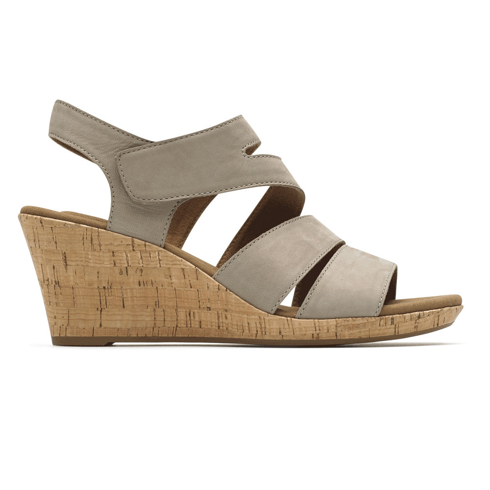 Rockport Womens Briah Strappy Wedge Comfort - Sandals Grey - LRB045329